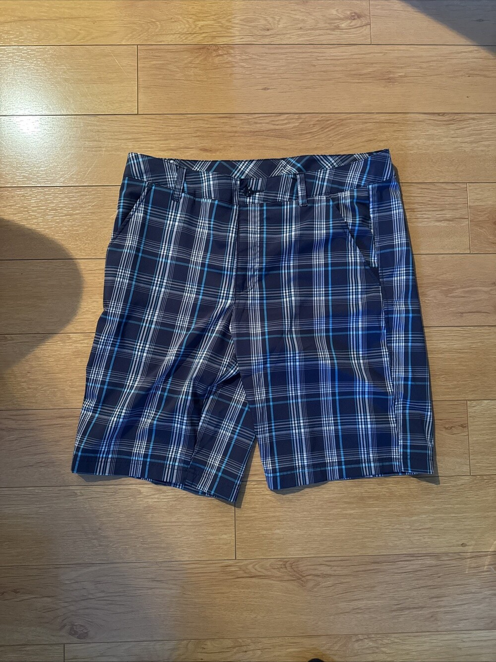 FILA SPORT Golf Men’s Plaid Performance Shorts Gray Turquoise Stretch-Sz 34